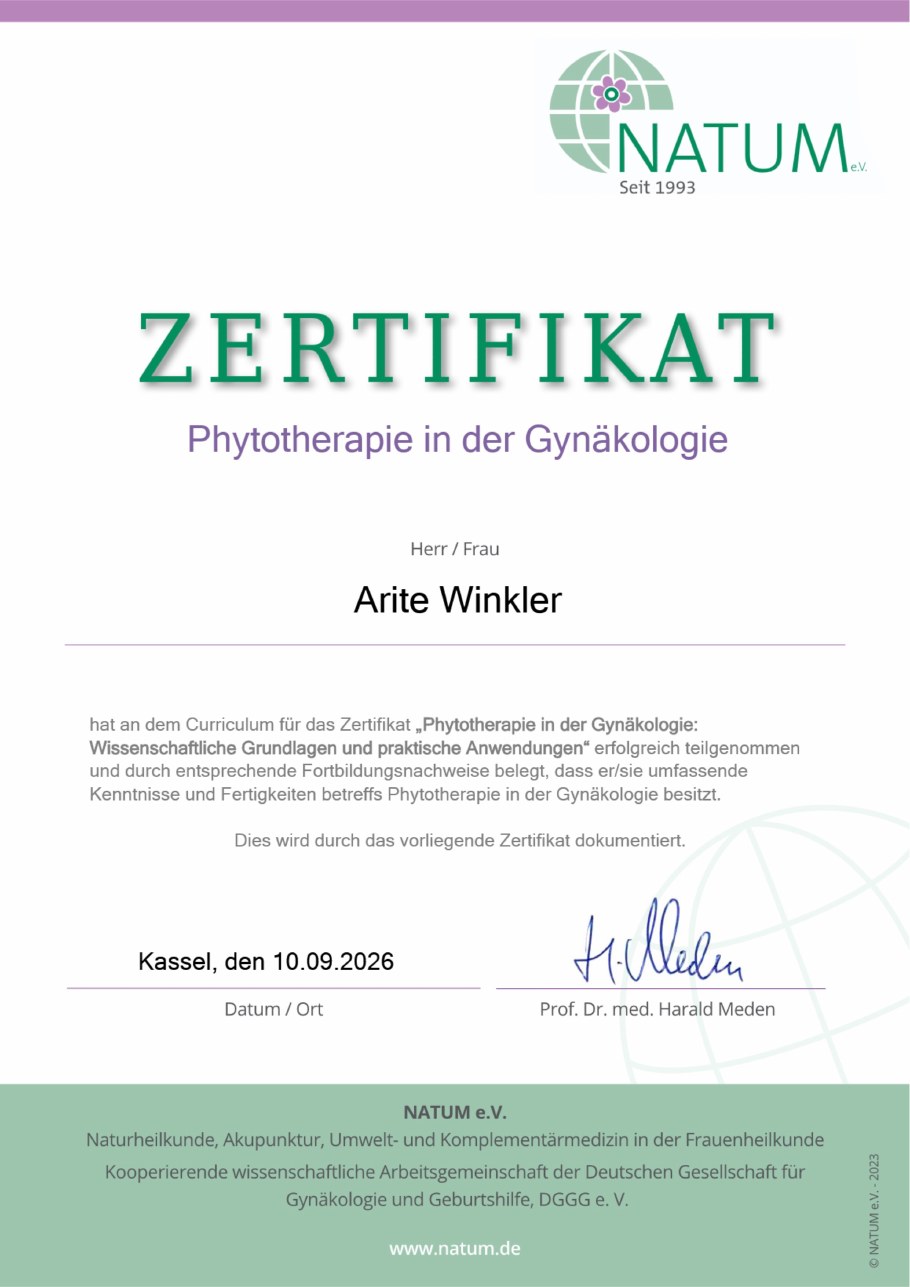 Zertifikat Phytotherapie in der Gynäkologie (NATUM)